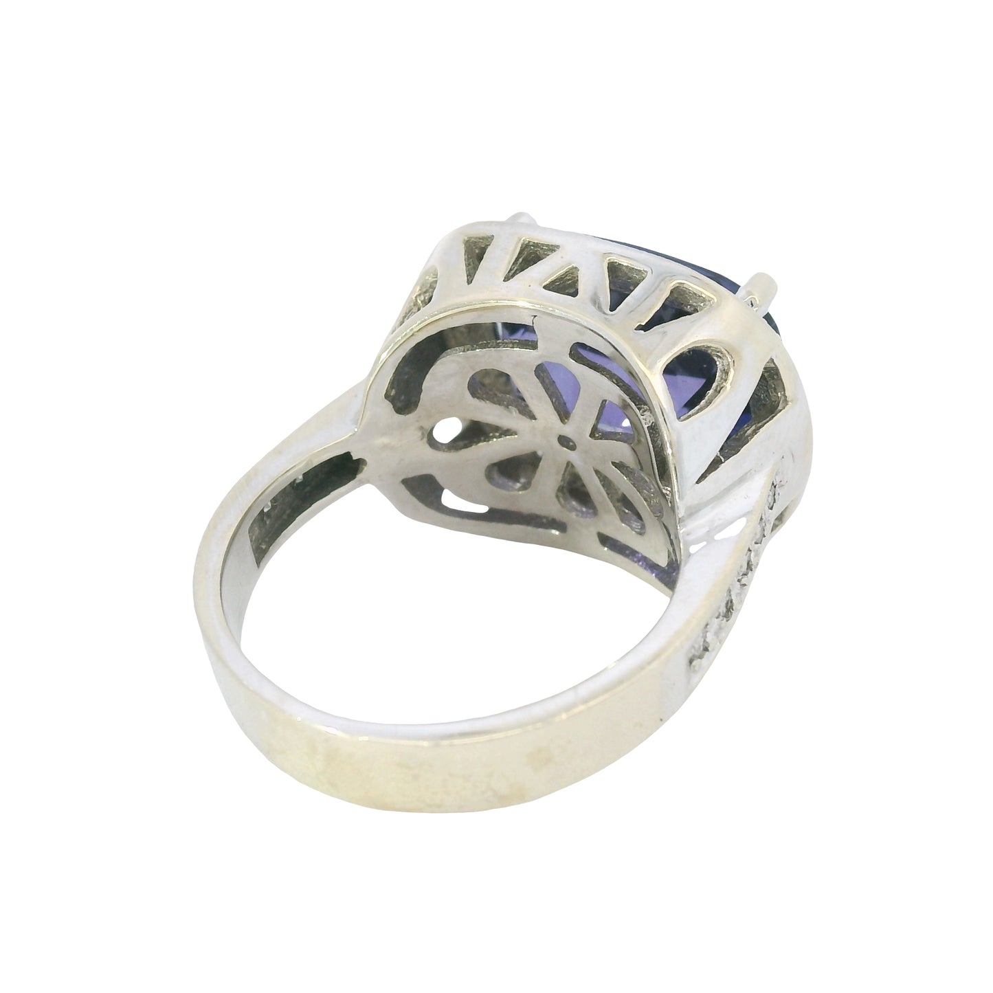 18K White Gold East/West Set Tanzanite & Diamond Halo Ring
