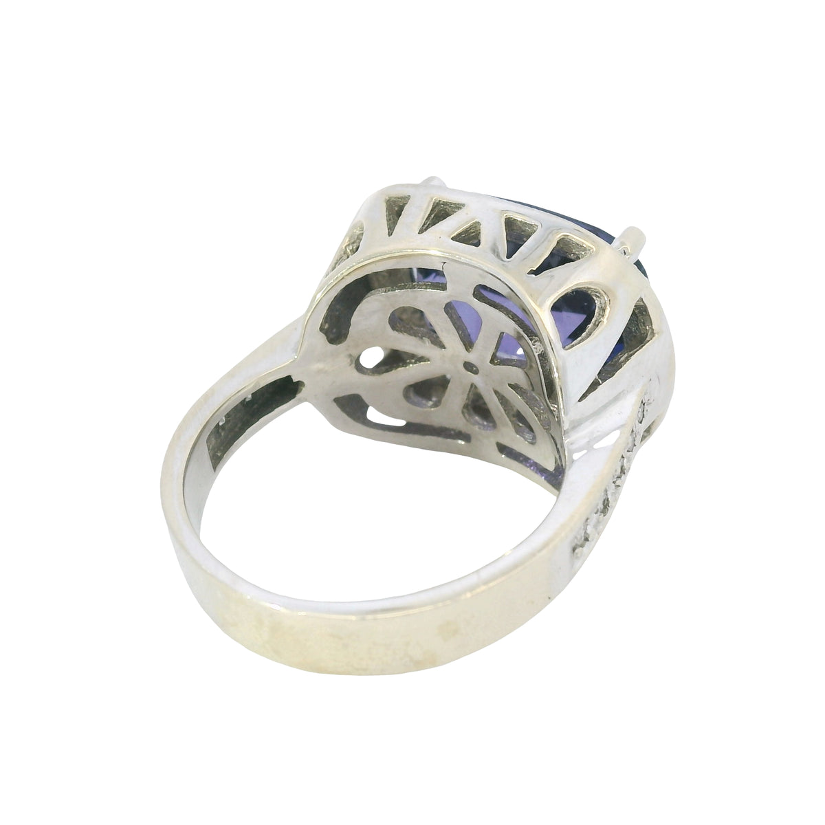18K White Gold East/West Set Tanzanite & Diamond Halo Ring — product photo 11