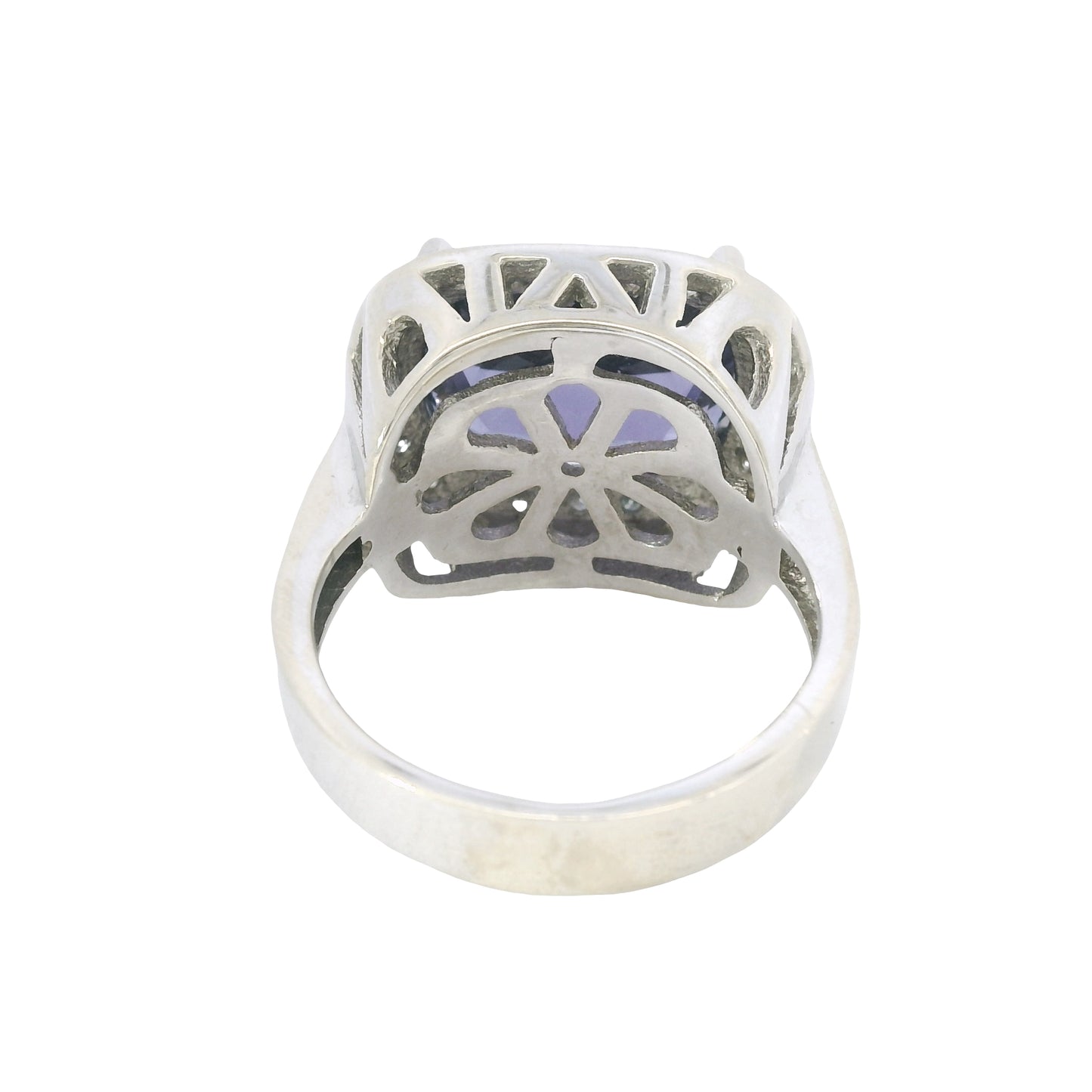 18K White Gold East/West Set Tanzanite & Diamond Halo Ring