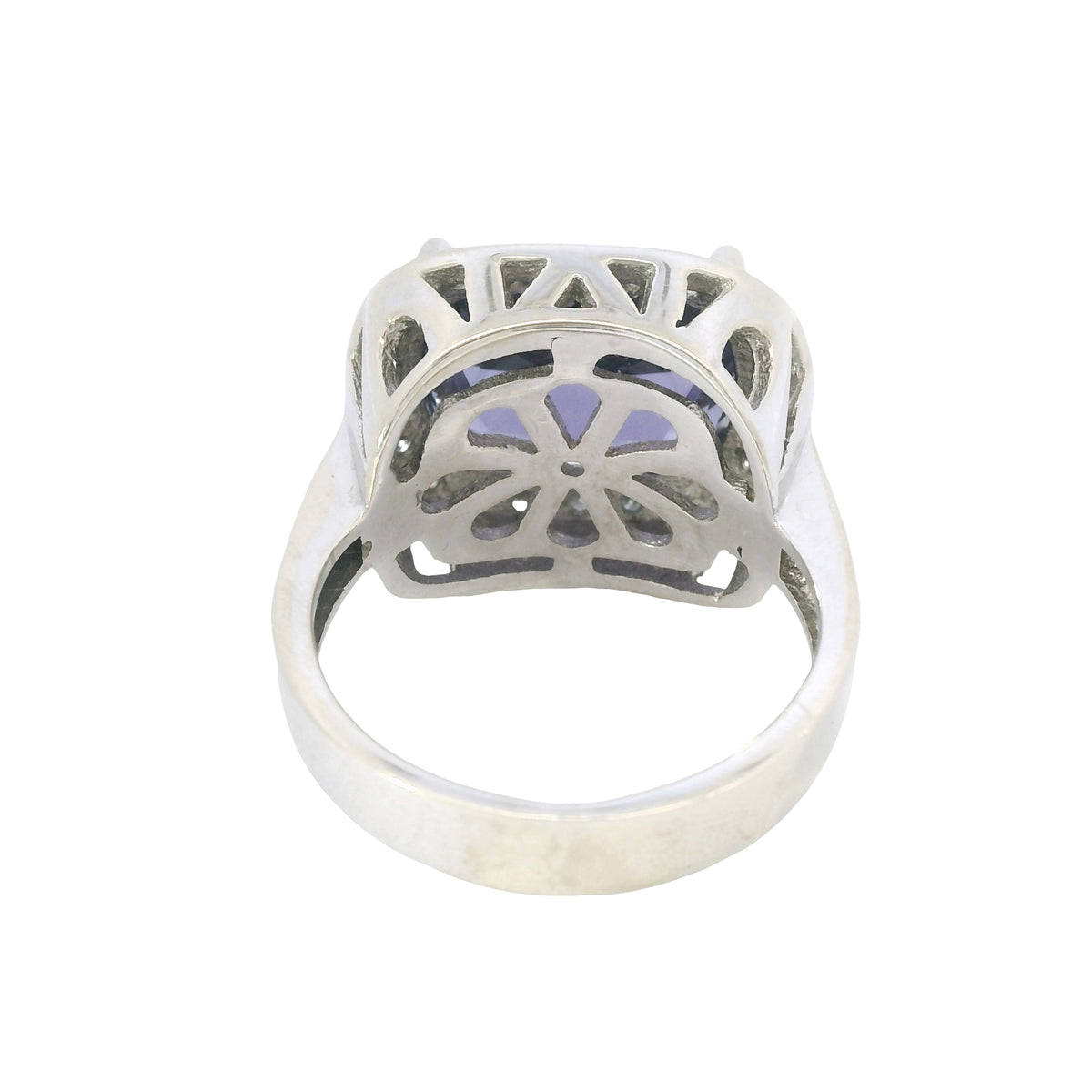 18K White Gold East/West Set Tanzanite & Diamond Halo Ring — product photo 12