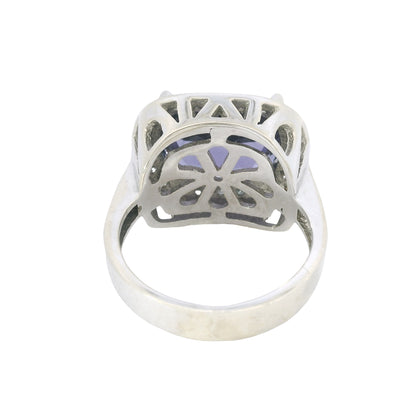 18K White Gold East/West Set Tanzanite & Diamond Halo Ring