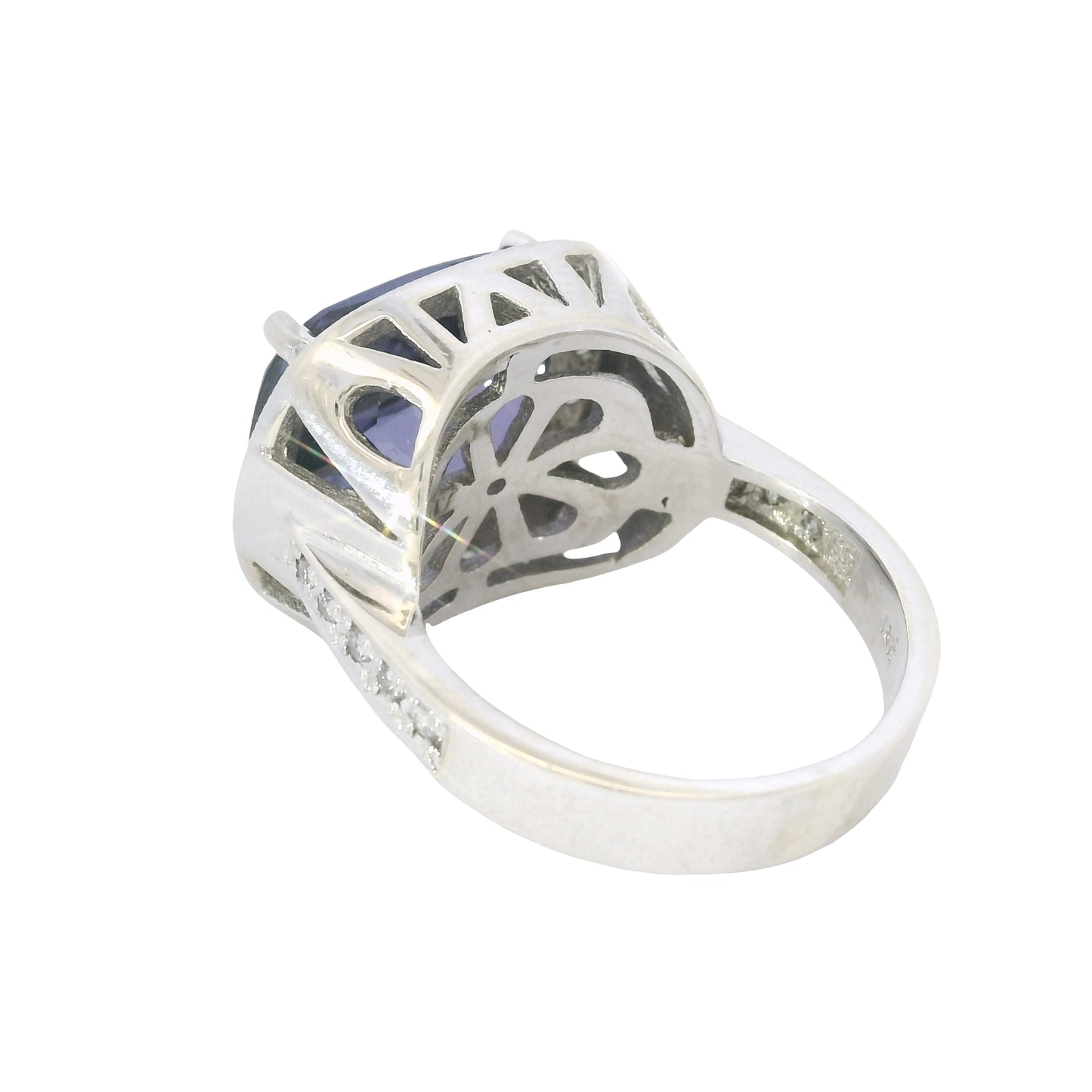 18K White Gold East/West Set Tanzanite & Diamond Halo Ring