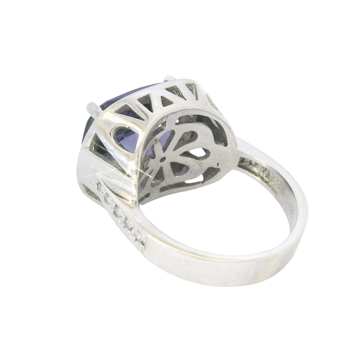 18K White Gold East/West Set Tanzanite & Diamond Halo Ring — product photo 13