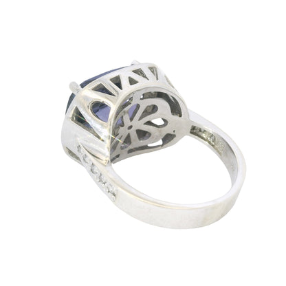 18K White Gold East/West Set Tanzanite & Diamond Halo Ring