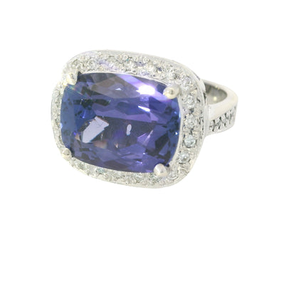 18K White Gold East/West Set Tanzanite & Diamond Halo Ring