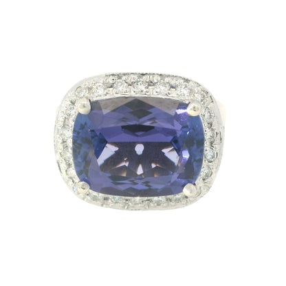 18K White Gold East/West Set Tanzanite & Diamond Halo Ring