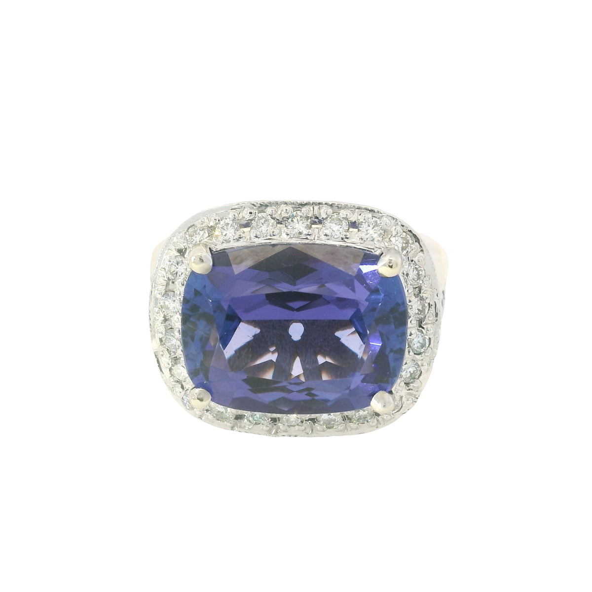 18K White Gold East/West Set Tanzanite & Diamond Halo Ring — product photo 7