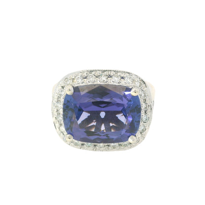 18K White Gold East/West Set Tanzanite & Diamond Halo Ring