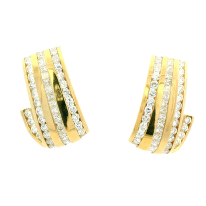 14K Yellow Gold Natural 7.0 Carat Round & Princess Cut Diamond Earrings