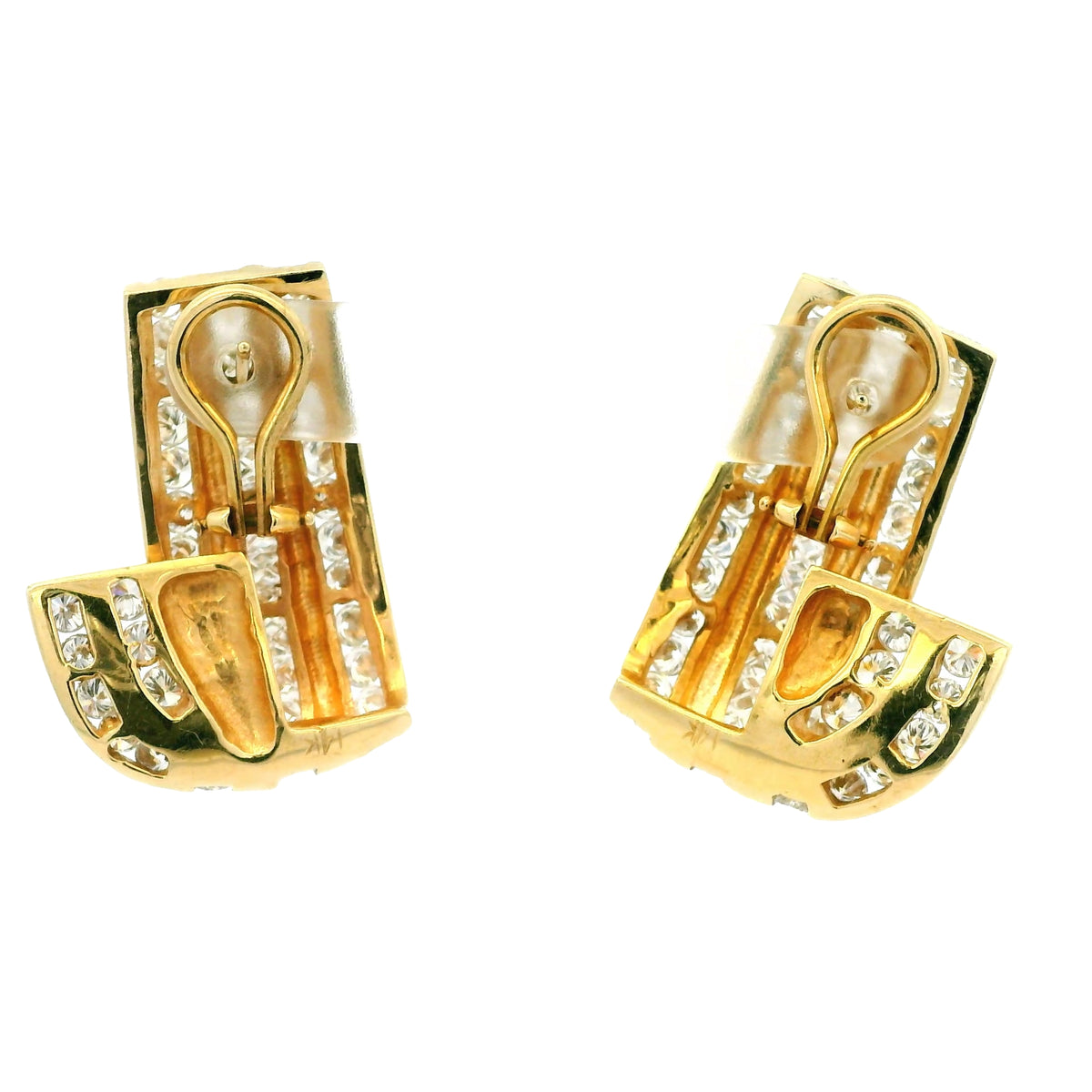 14K Yellow Gold Natural 7.0 Carat Round & Princess Cut Diamond Earrings
