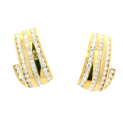 14K Yellow Gold Natural 7.0 Carat Round & Princess Cut Diamond Earrings