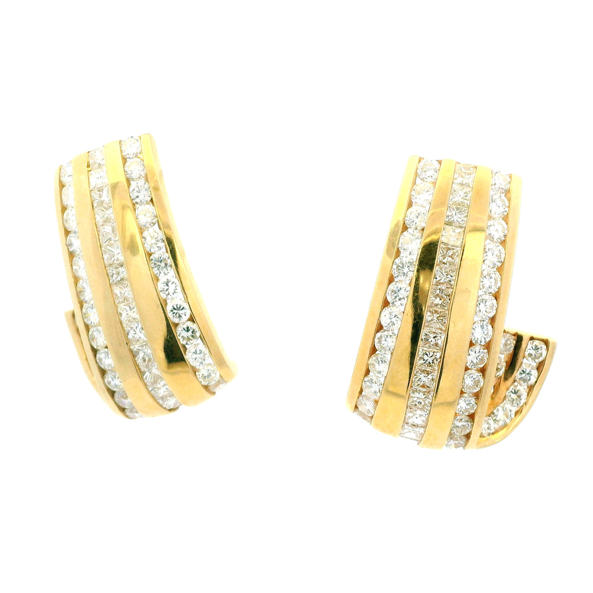 14K Yellow Gold Natural 7.0 Carat Round & Princess Cut Diamond Earrings