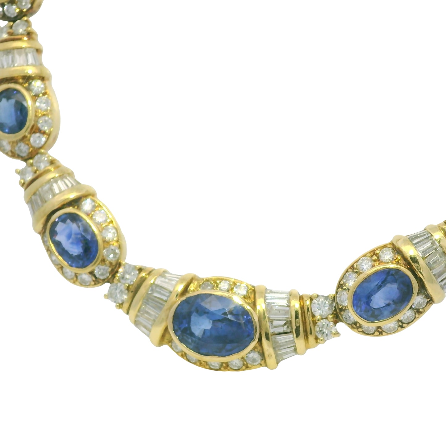 GIA 18k Yellow Gold Sri Lankan Oval Sapphire & Diamond Necklace