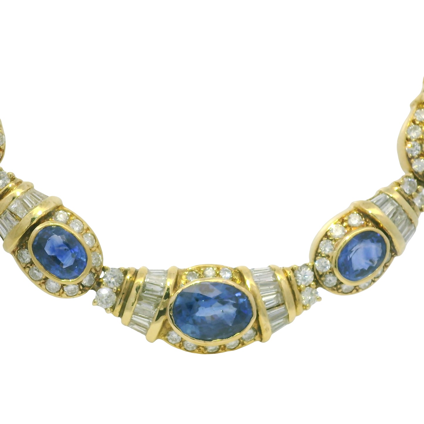 GIA 18k Yellow Gold Sri Lankan Oval Sapphire & Diamond Necklace