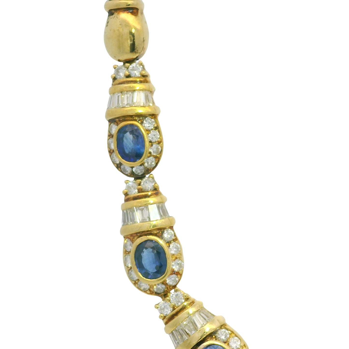 GIA 18k Yellow Gold Sri Lankan Oval Sapphire & Diamond Necklace