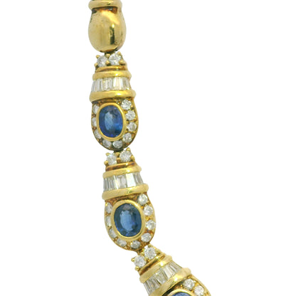 GIA 18k Yellow Gold Sri Lankan Oval Sapphire & Diamond Necklace