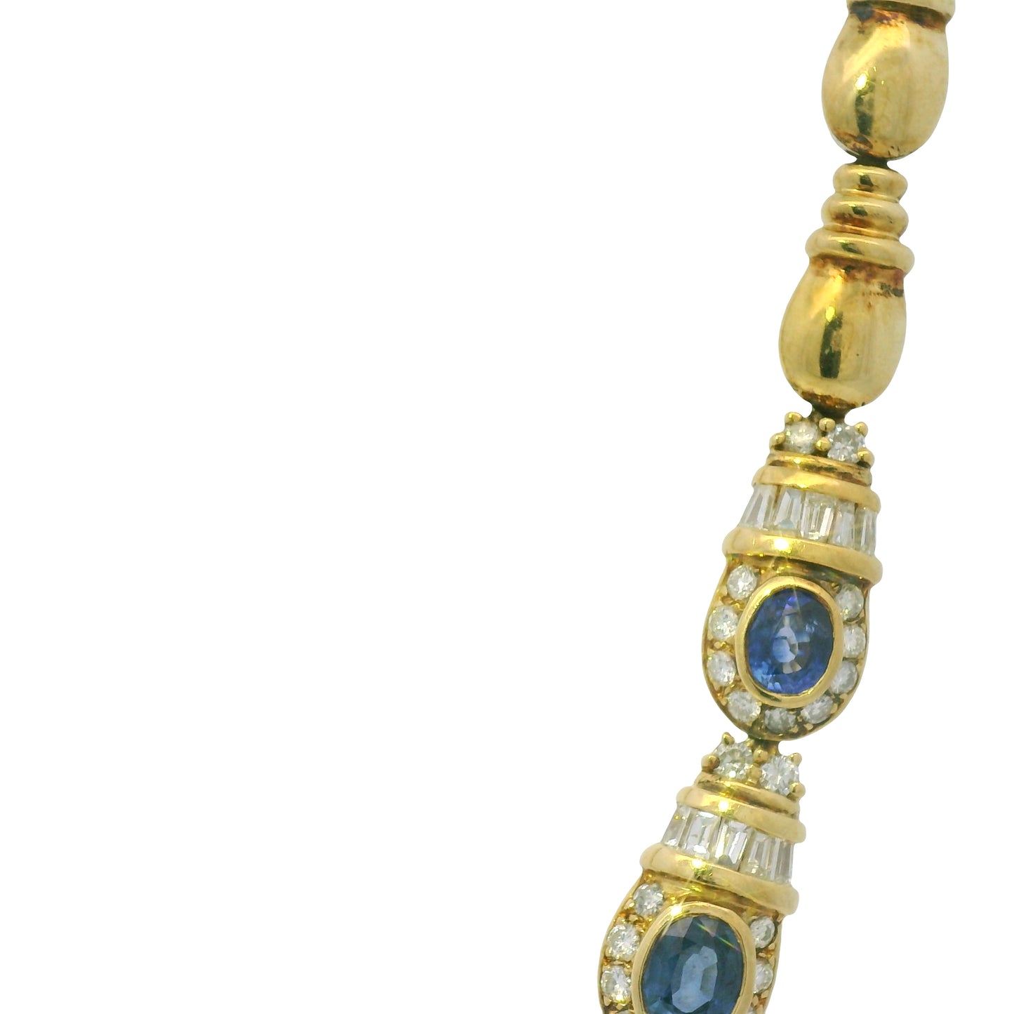 GIA 18k Yellow Gold Sri Lankan Oval Sapphire & Diamond Necklace