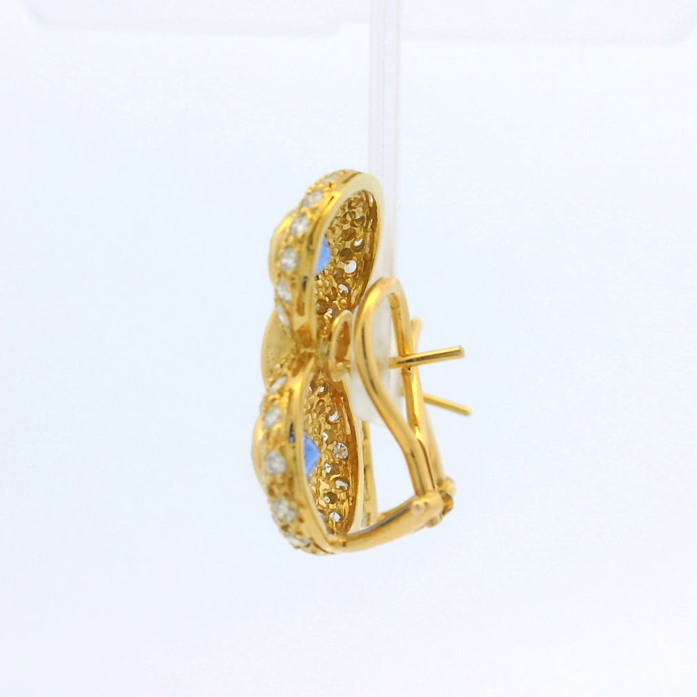 18K Yellow Gold Natural Sapphire & Asscher Cut Diamond Circle Drop Earrings — product photo 2