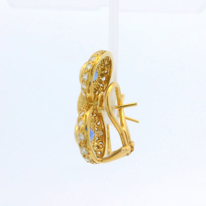 18K Yellow Gold Natural Sapphire & Asscher Cut Diamond Circle Drop Earrings