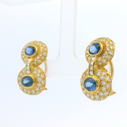 18K Yellow Gold Natural Sapphire & Asscher Cut Diamond Circle Drop Earrings