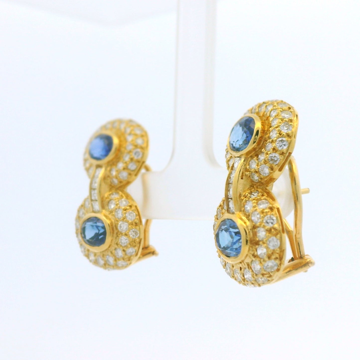 18K Yellow Gold Natural Sapphire & Asscher Cut Diamond Circle Drop Earrings