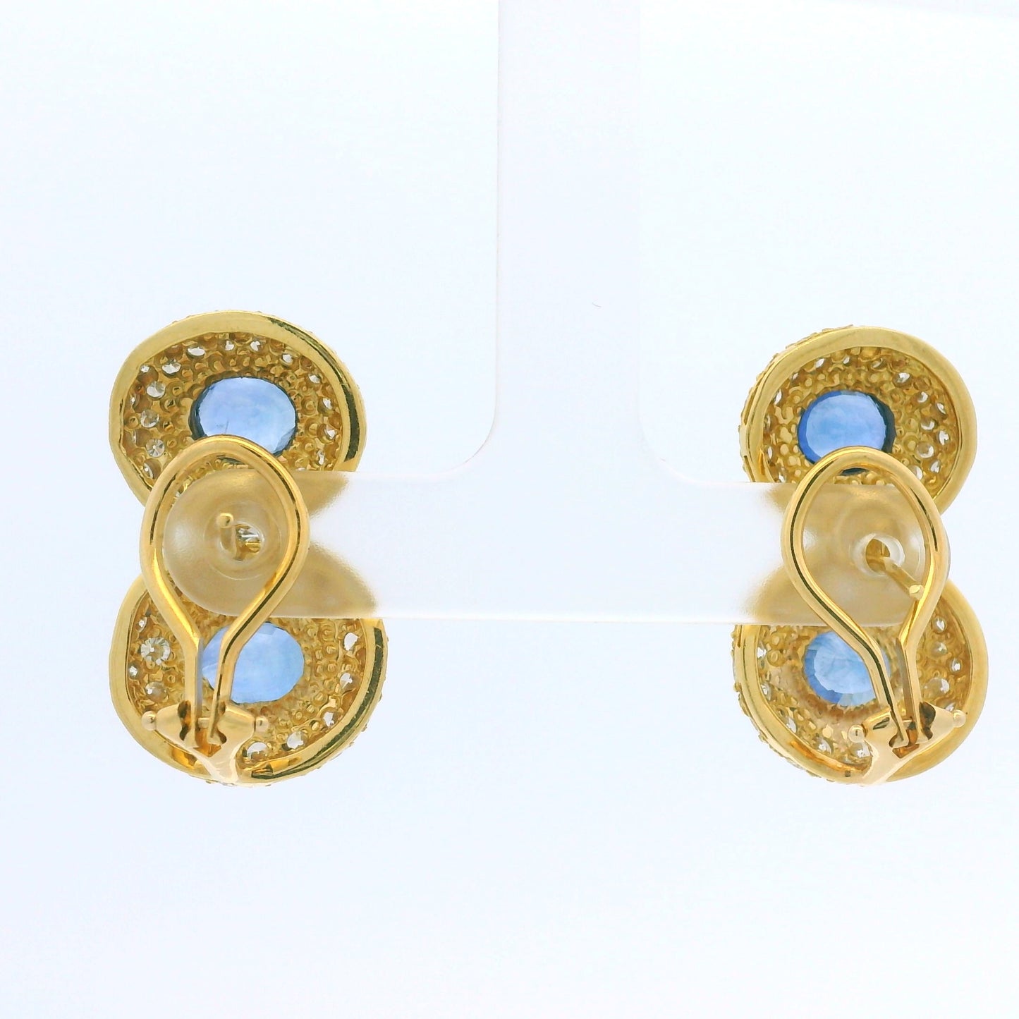 18K Yellow Gold Natural Sapphire & Asscher Cut Diamond Circle Drop Earrings