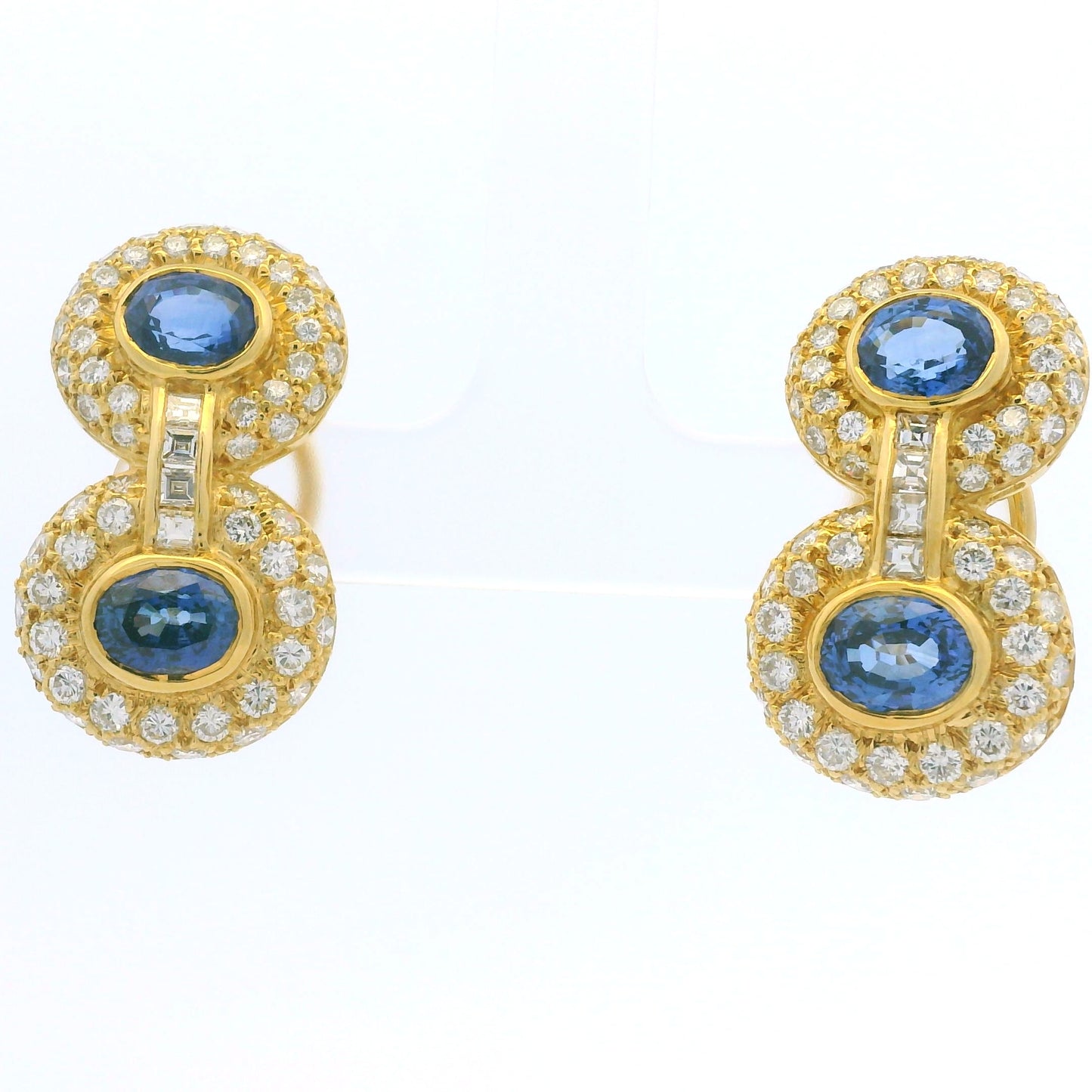 18K Yellow Gold Natural Sapphire & Asscher Cut Diamond Circle Drop Earrings