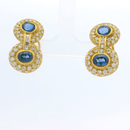 18K Yellow Gold Natural Sapphire & Asscher Cut Diamond Circle Drop Earrings
