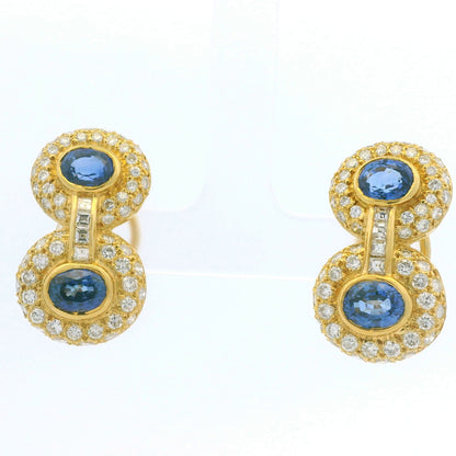 18K Yellow Gold Natural Sapphire & Asscher Cut Diamond Circle Drop Earrings