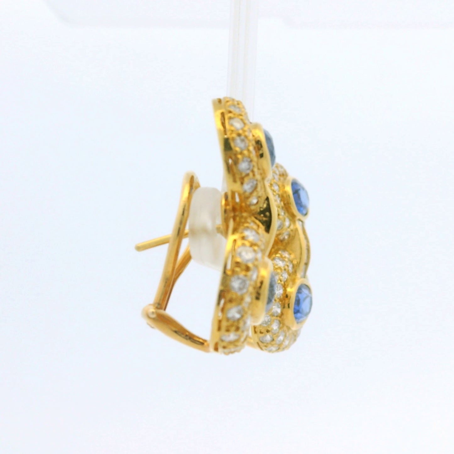 18K Yellow Gold Natural Sapphire & Asscher Cut Diamond Circle Drop Earrings