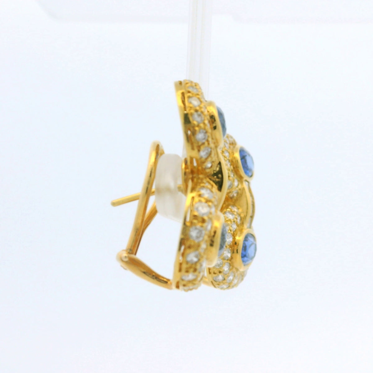 18K Yellow Gold Natural Sapphire & Asscher Cut Diamond Circle Drop Earrings — product photo 4