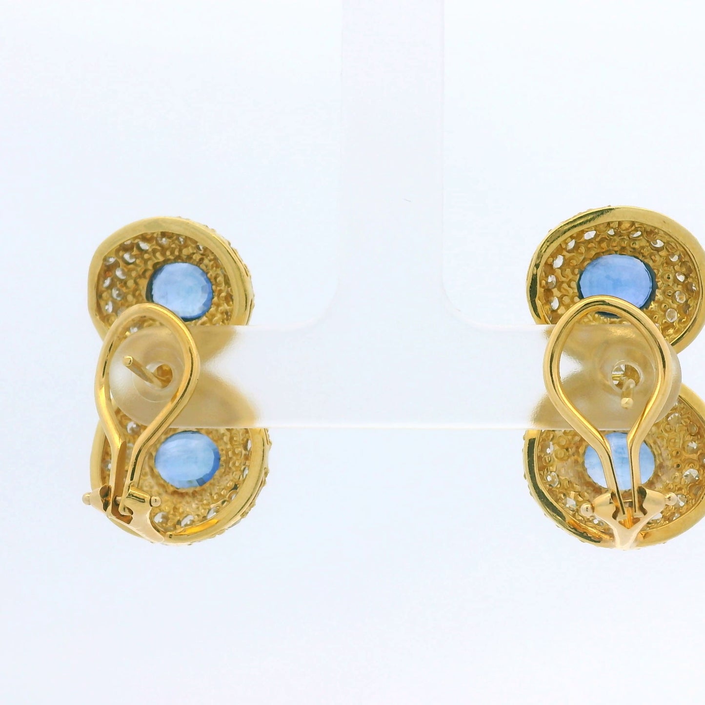 18K Yellow Gold Natural Sapphire & Asscher Cut Diamond Circle Drop Earrings