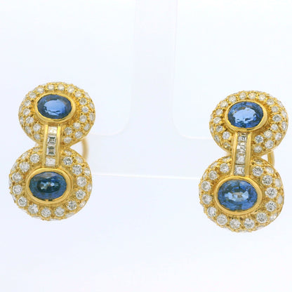 18K Yellow Gold Natural Sapphire & Asscher Cut Diamond Circle Drop Earrings