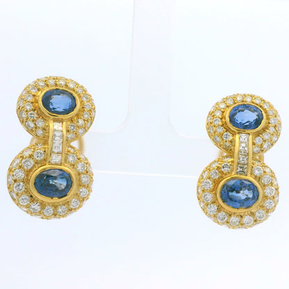 18K Yellow Gold Natural Sapphire & Asscher Cut Diamond Circle Drop Earrings