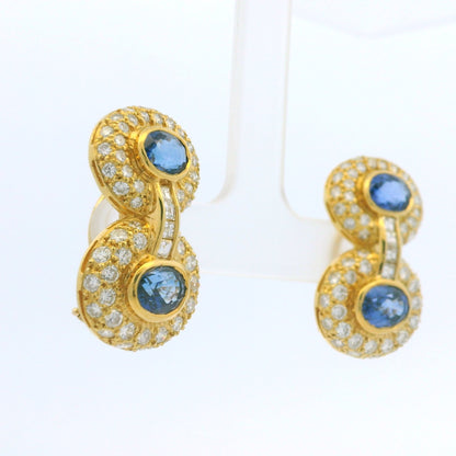 18K Yellow Gold Natural Sapphire & Asscher Cut Diamond Circle Drop Earrings