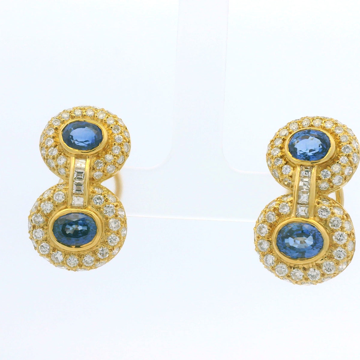 18K Yellow Gold Natural Sapphire & Asscher Cut Diamond Circle Drop Earrings — product photo 9