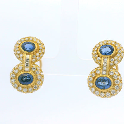 18K Yellow Gold Natural Sapphire & Asscher Cut Diamond Circle Drop Earrings