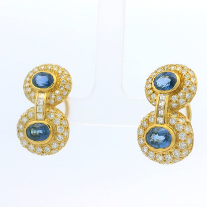 18K Yellow Gold Natural Sapphire & Asscher Cut Diamond Circle Drop Earrings