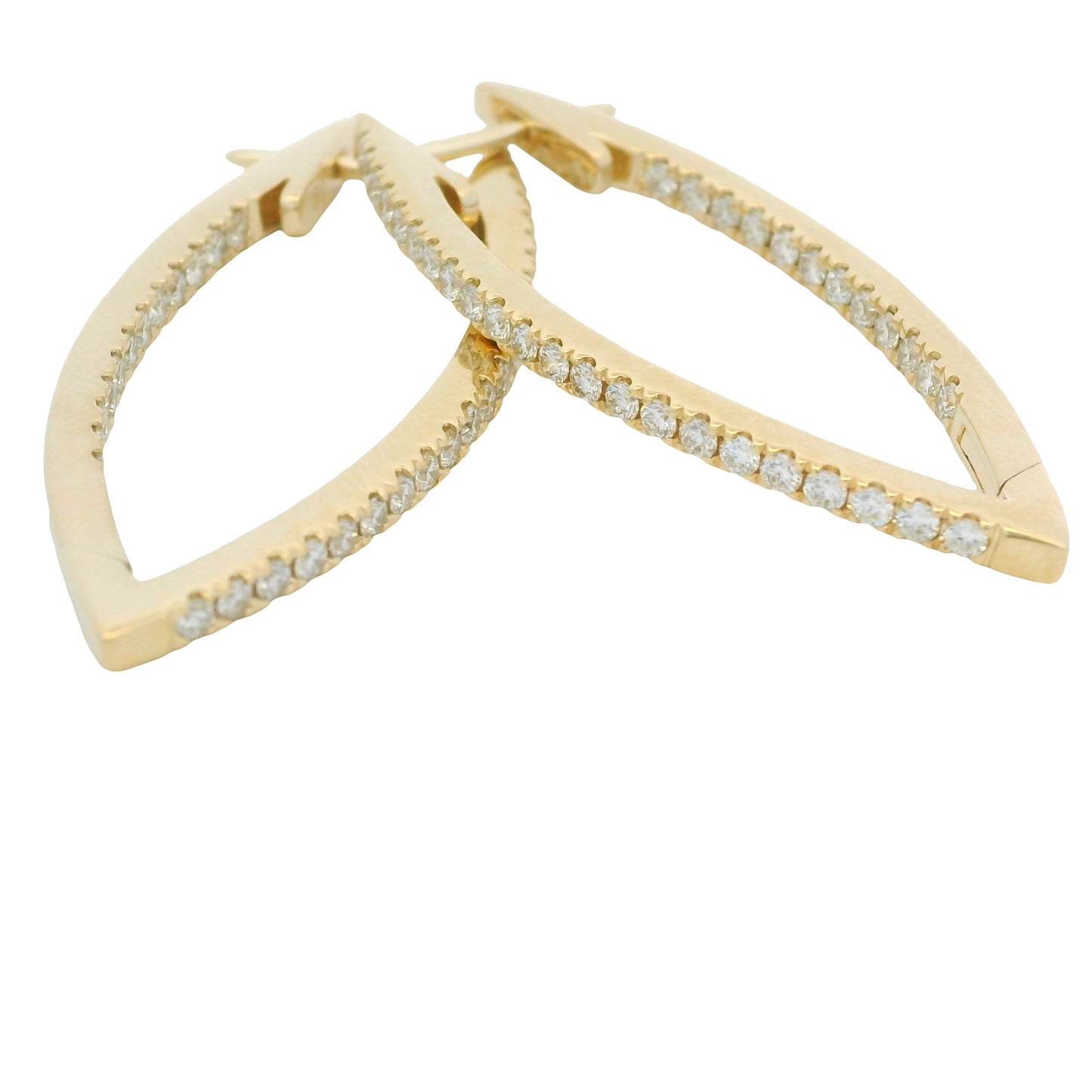 14K Yellow Gold Natural Round Brilliant Diamond Pointed Hoop Earrings