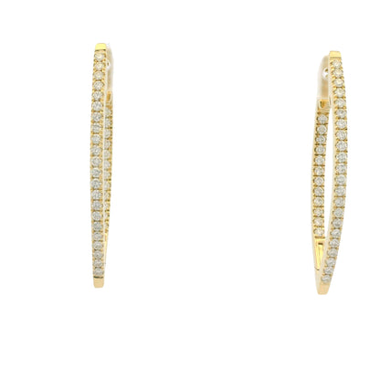 14K Yellow Gold Natural Round Brilliant Diamond Pointed Hoop Earrings