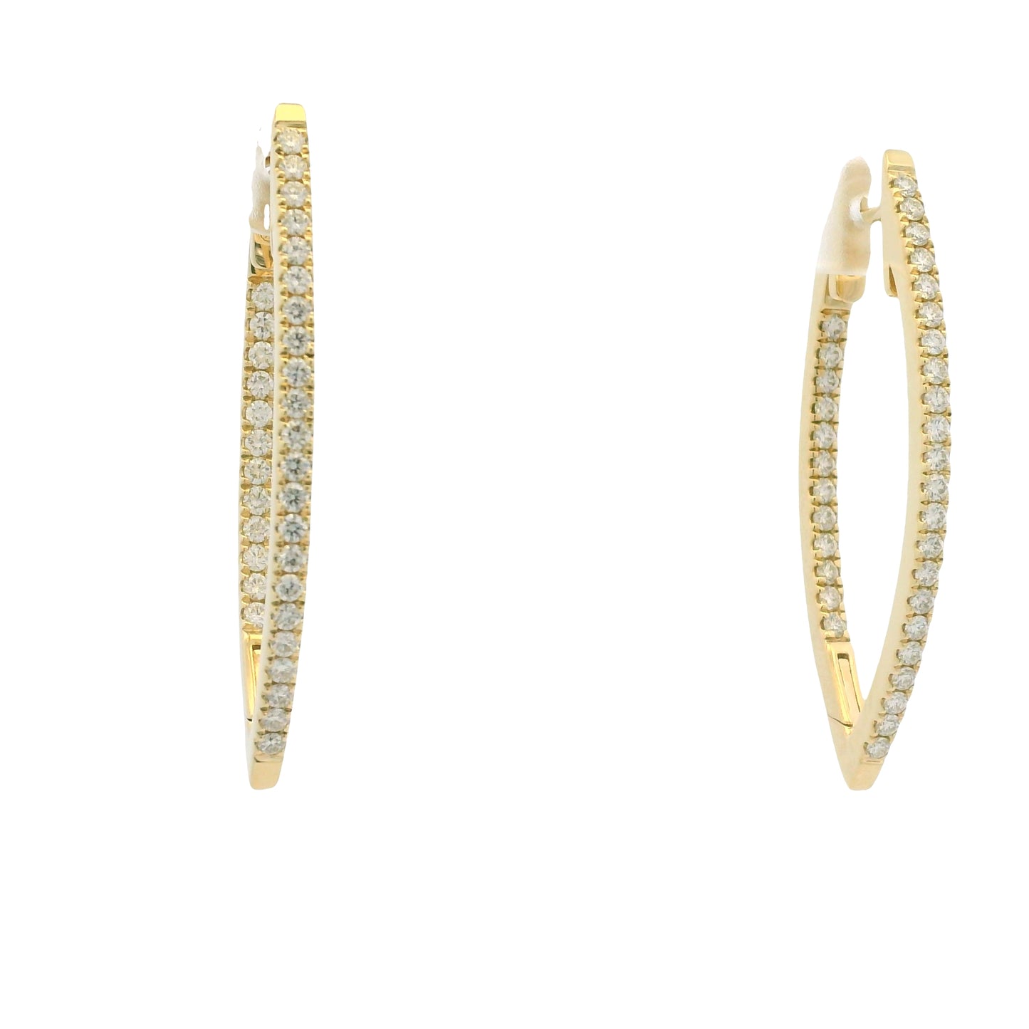 14K Yellow Gold Natural Round Brilliant Diamond Pointed Hoop Earrings
