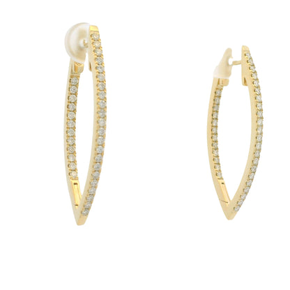 14K Yellow Gold Natural Round Brilliant Diamond Pointed Hoop Earrings