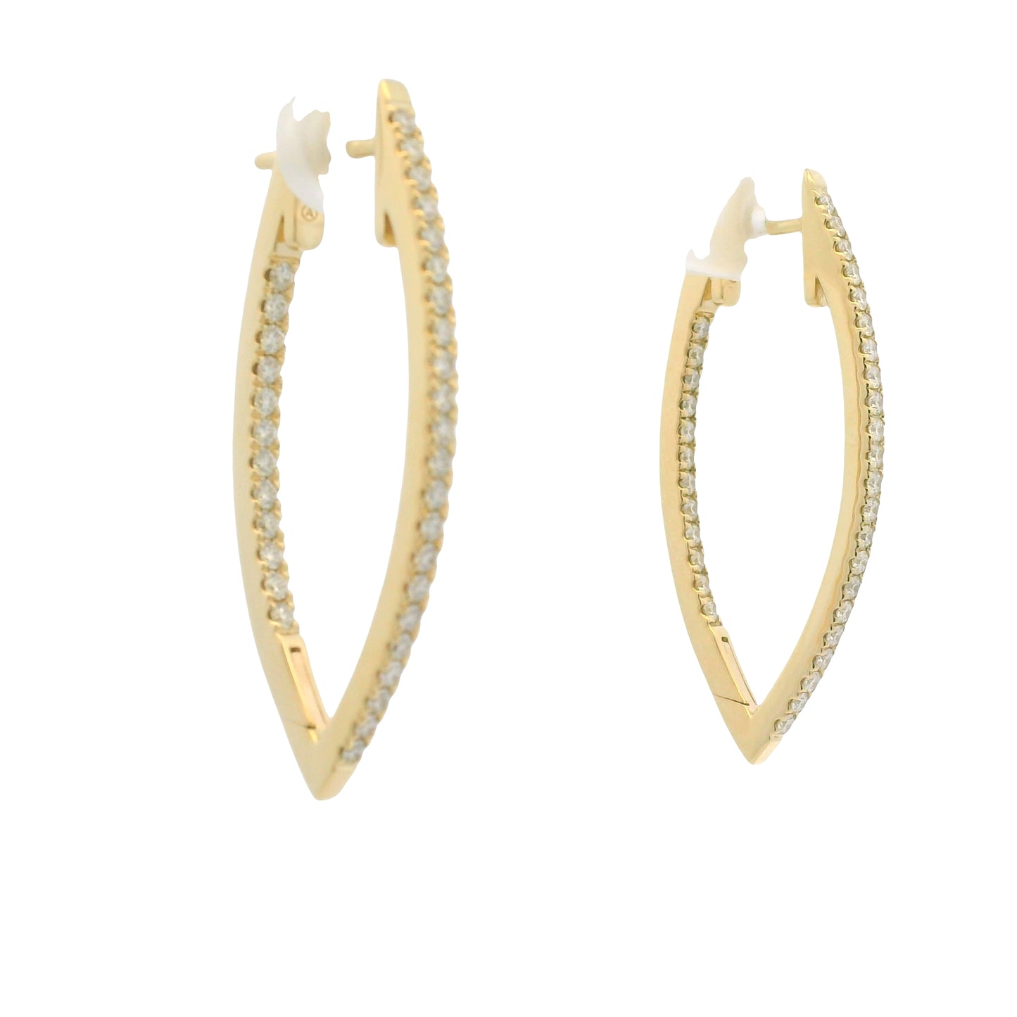 14K Yellow Gold Natural Round Brilliant Diamond Pointed Hoop Earrings