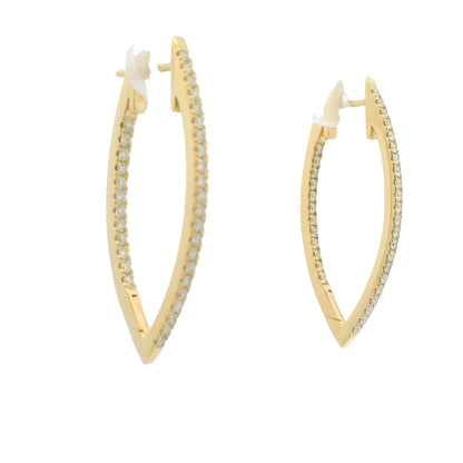 14K Yellow Gold Natural Round Brilliant Diamond Pointed Hoop Earrings