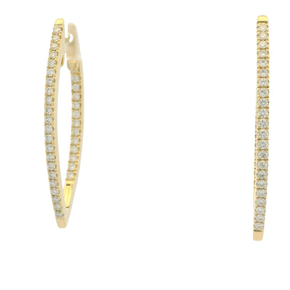 14K Yellow Gold Natural Round Brilliant Diamond Pointed Hoop Earrings