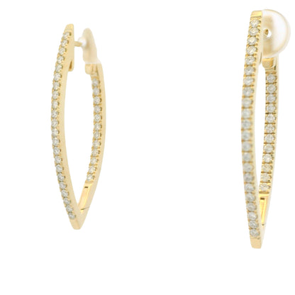 14K Yellow Gold Natural Round Brilliant Diamond Pointed Hoop Earrings