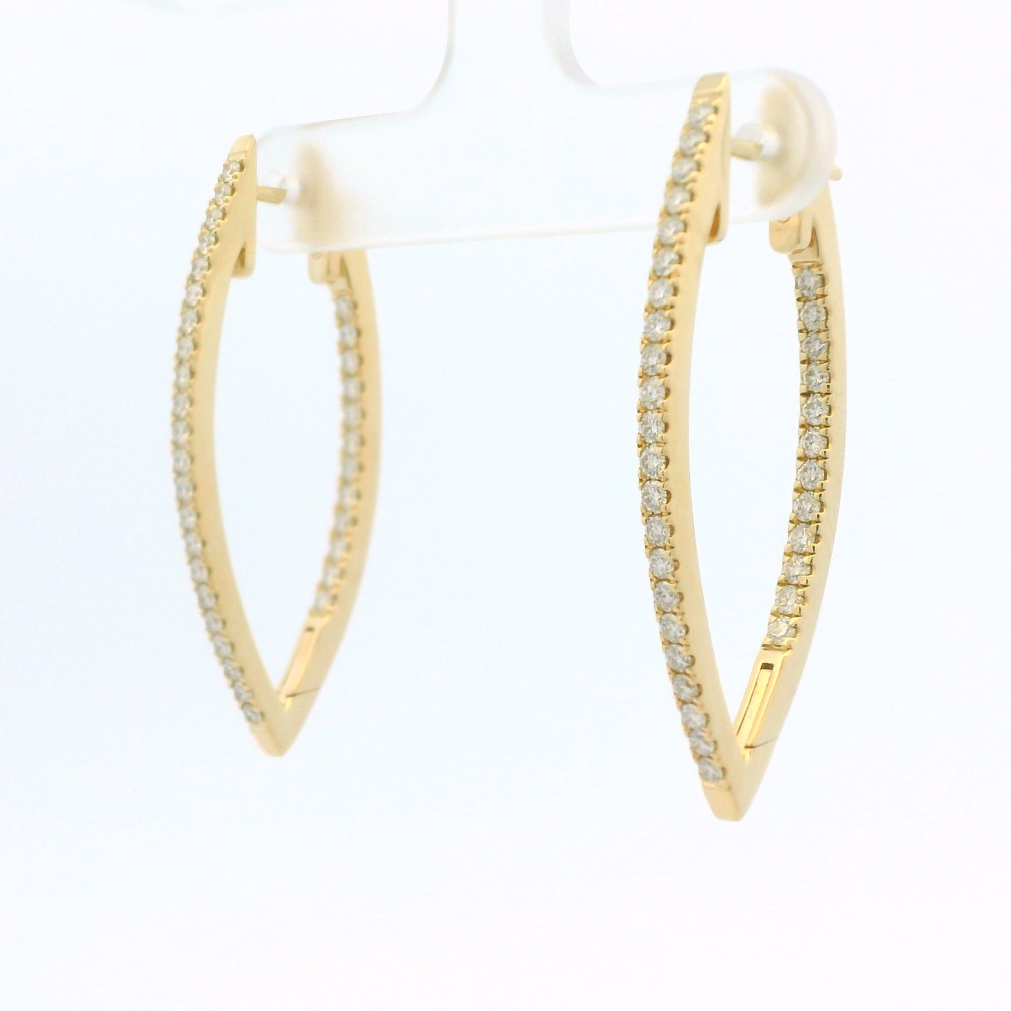 14K Yellow Gold Natural Round Brilliant Diamond Pointed Hoop Earrings