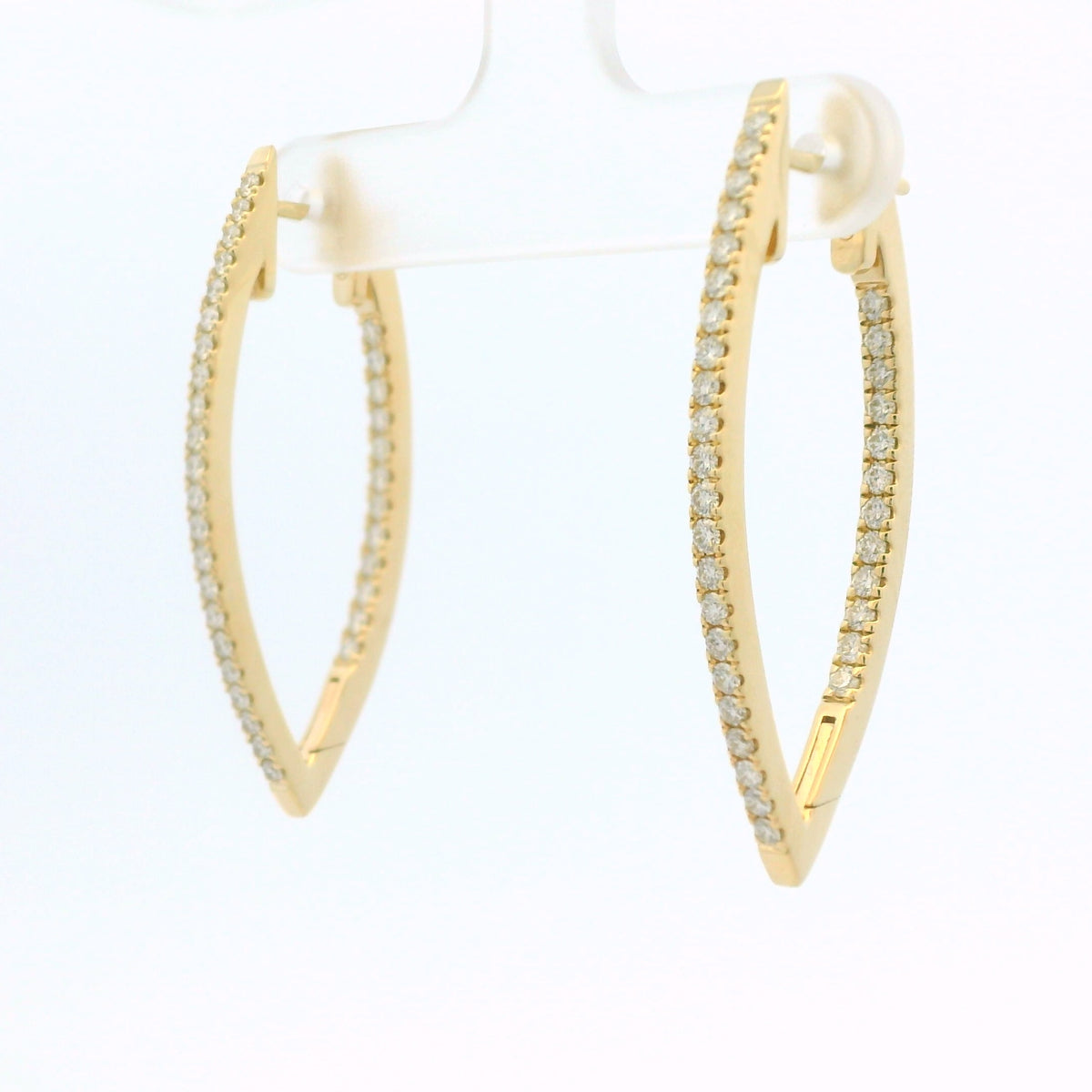 14K Yellow Gold Natural Round Brilliant Diamond Pointed Hoop Earrings — product photo 1