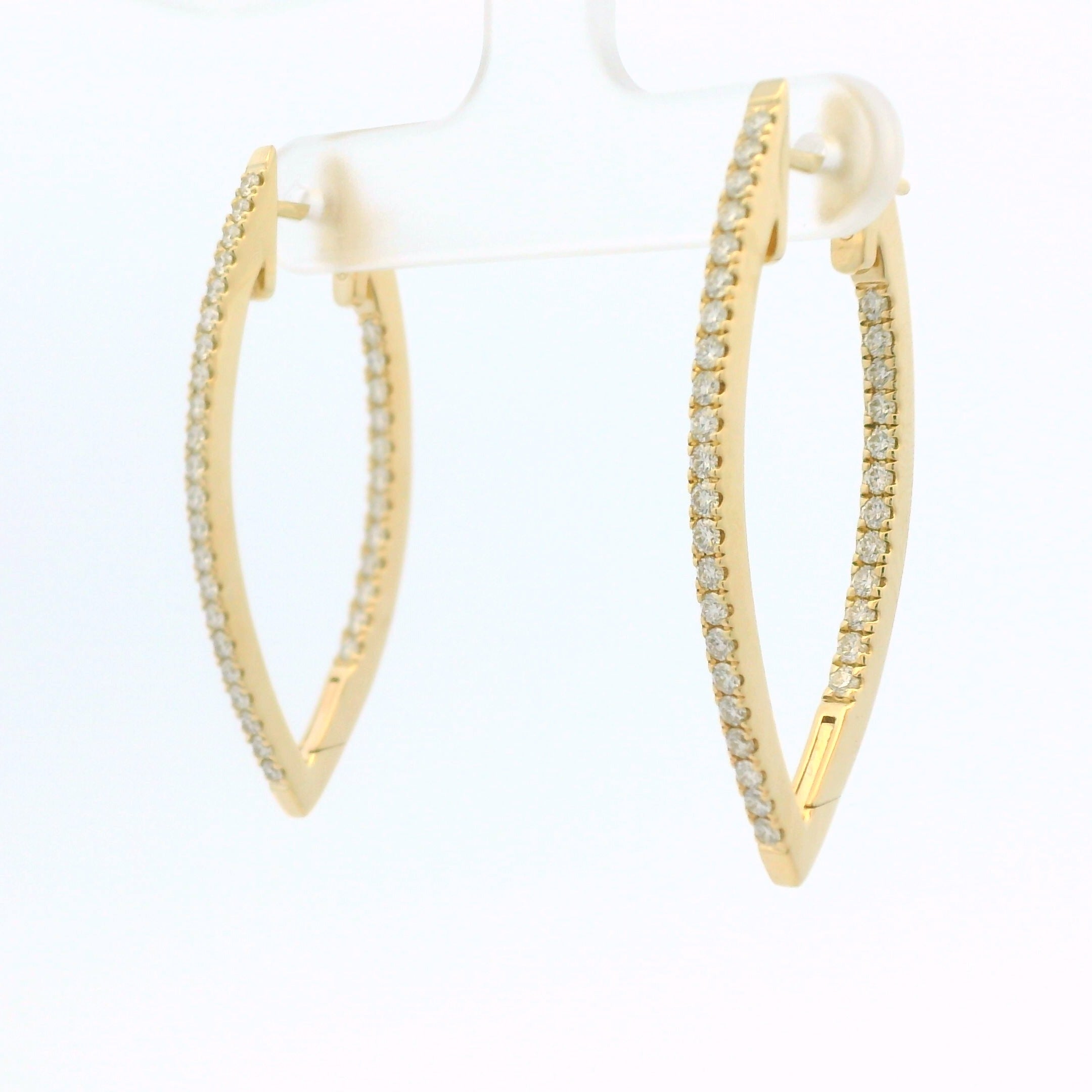 14K Yellow Gold Natural Round Brilliant Diamond Pointed Hoop Earrings