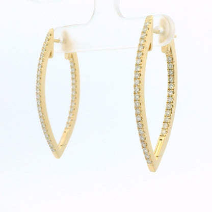 14K Yellow Gold Natural Round Brilliant Diamond Pointed Hoop Earrings